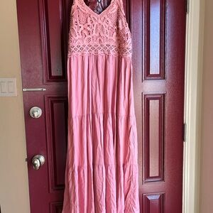 * LIKE NEW * Pink Lace Boho Maxi Dress